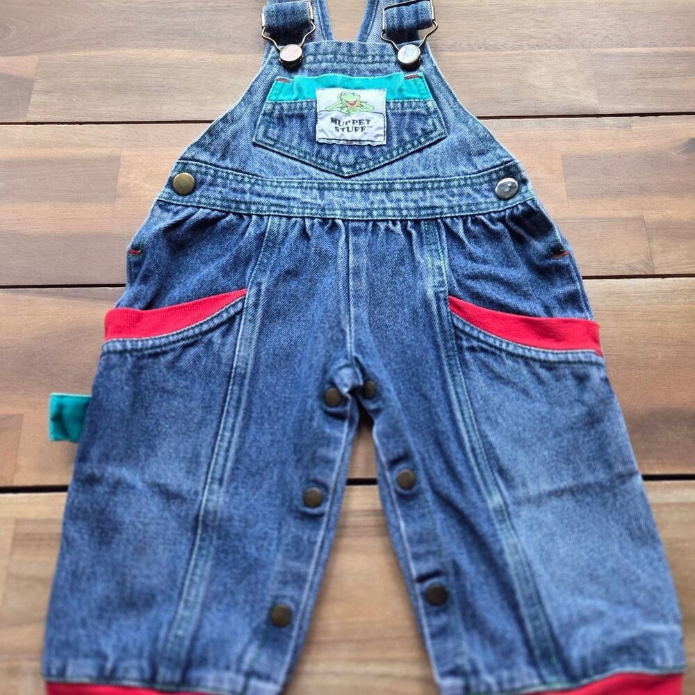 Vintage Muppet Stuff Kermit the Frog Overalls,  sz 12M